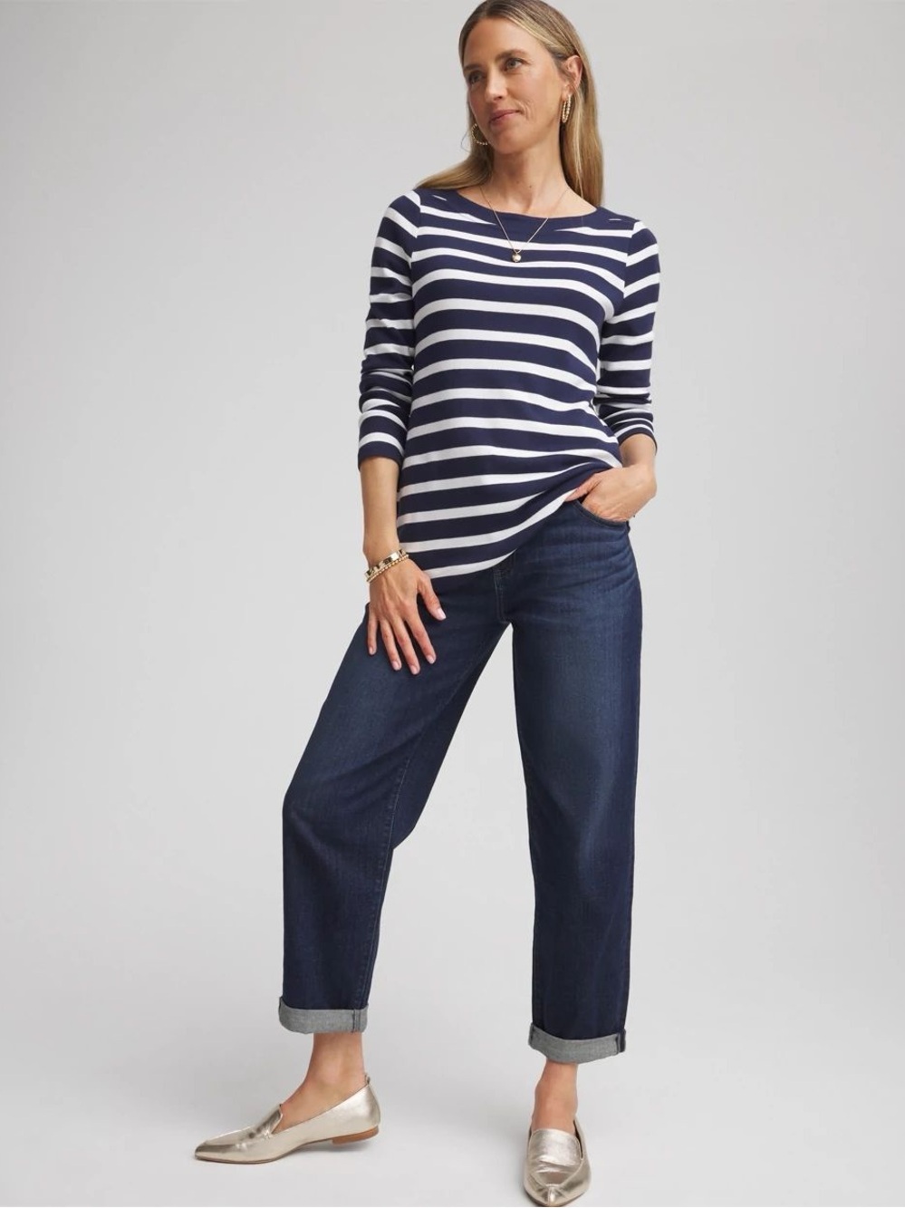 CHICO’S 1.5 Relaxed Boyfriend Jeans Dark Wash Cropped Denim Ariel Sea Indigo 10 - Picture 10 of 11